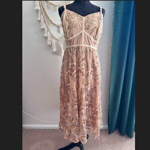 Torrid Gold Mesh Embroidery & Sequin Corset Midi Dress Size 24